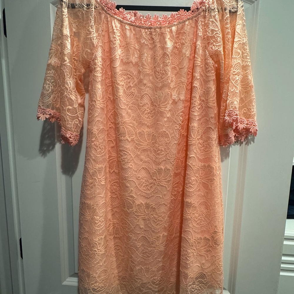 Chic Lace Off-Shoulder Dress in Peach